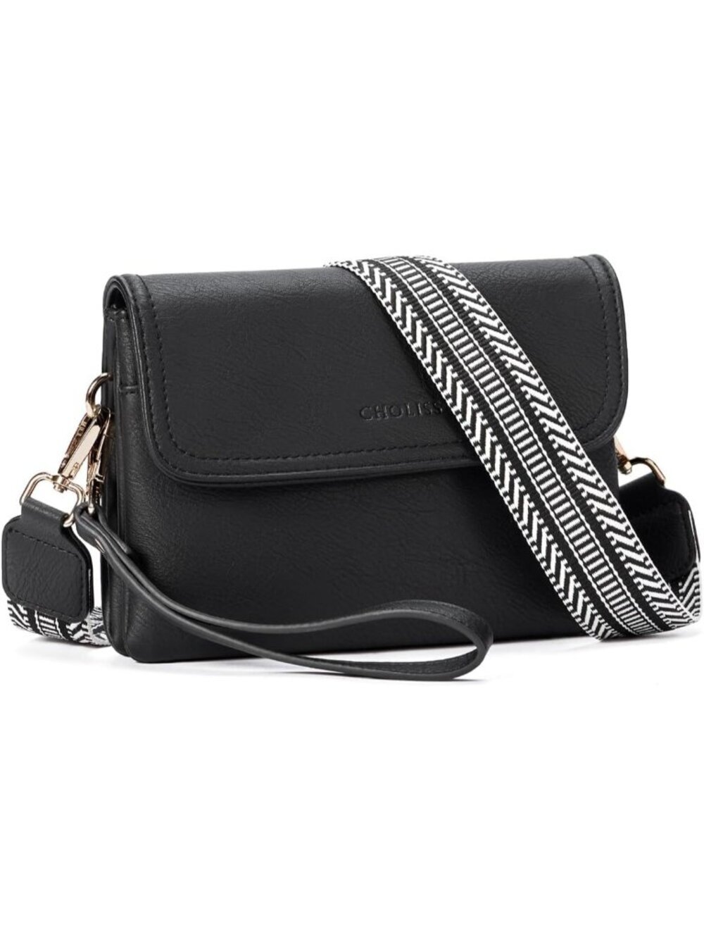 CHOLISS Women's Black Leather Cell Phone Crossbody Bags with Adjustable Strap
